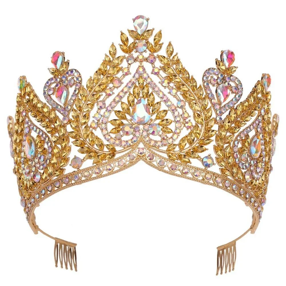 Queen of Spades, Gold Spade Crown, Champagne Crystal Crown, Prom Crown, XL Size - Picture 5 of 5